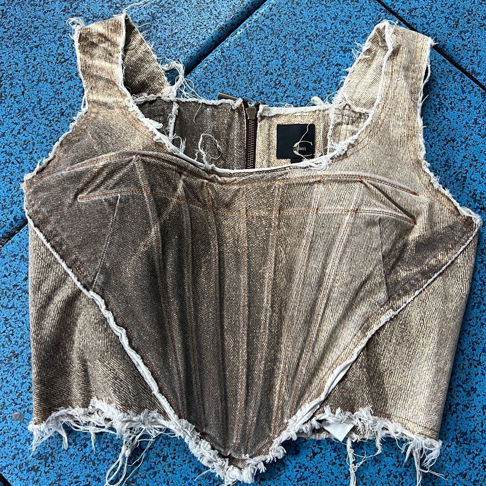 Distressed denim vintage corset just cavalli size EU 46 (size 8-10 us)